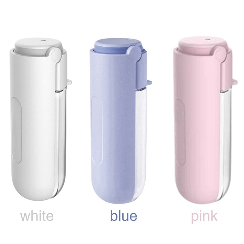 Three Professional Slim Leakproof Travel Flask - 420ml High-Capacity Water Feeder bottles shown in white, blue, and pink colors with a sleek and compact design for easy portability.