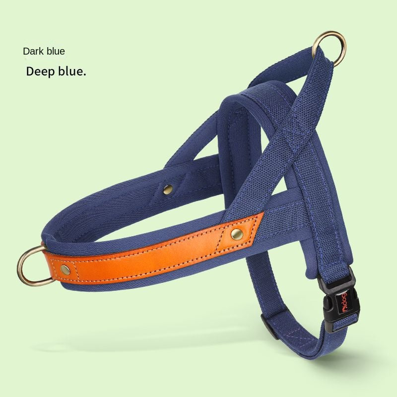 Ergonomic Soft-Padded No-Pull Harness - Reflective Anti-Slip Training Vest in deep blue with soft padding, durable fabric, and secure metal rings for comfortable, effective pet training.