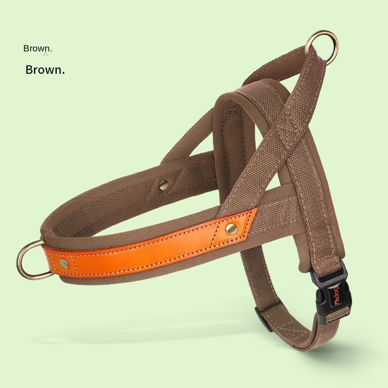 Ergonomic Soft-Padded No-Pull Harness - Reflective Anti-Slip Training Vest in brown with soft padding, durable strap, and reflective detailing for secure, comfortable dog walking.