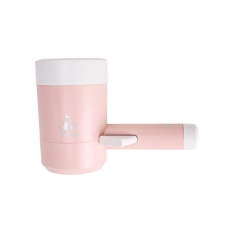 Automatic Electric Dog Paw Cleaner - 360° Rotating Scrub-Free Washer in soft pink with white accents, designed for easy and gentle pet paw cleaning.