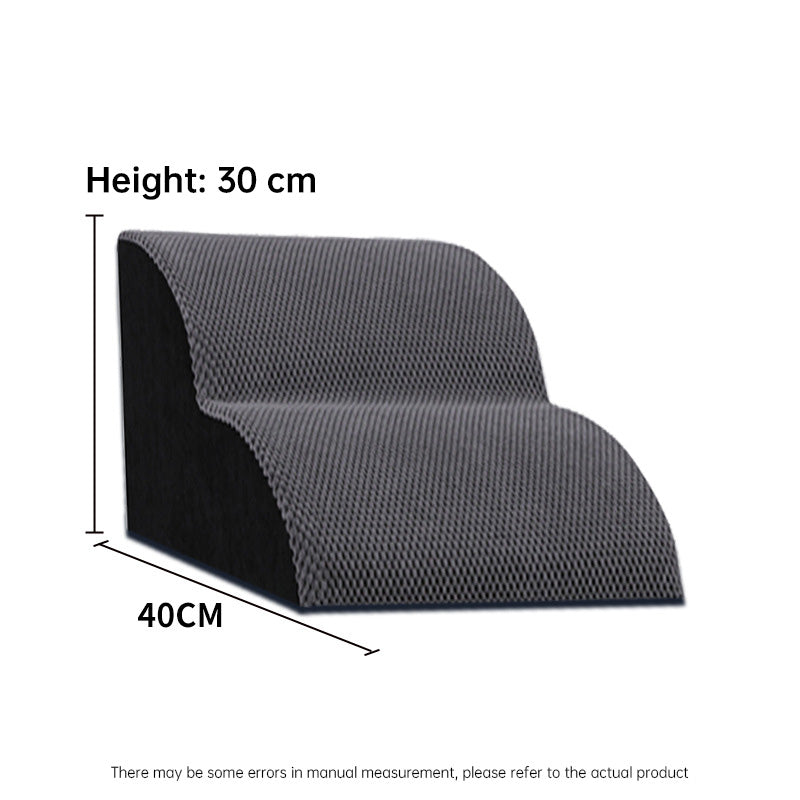 Orthopedic Curved Dog Ramp - High-Density Foam Pet Stairs for Small & Senior Pets - IVDD Safe in gray with textured surface and 30 cm height designed for comfort and easy pet mobility.