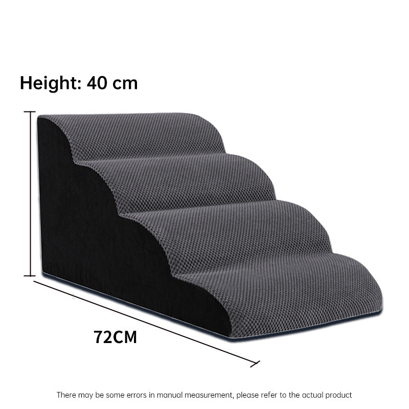 Orthopedic Curved Dog Ramp - High-Density Foam Pet Stairs for Small & Senior Pets - IVDD Safe in dark gray with four cushioned steps designed for gentle support and easy climbing.