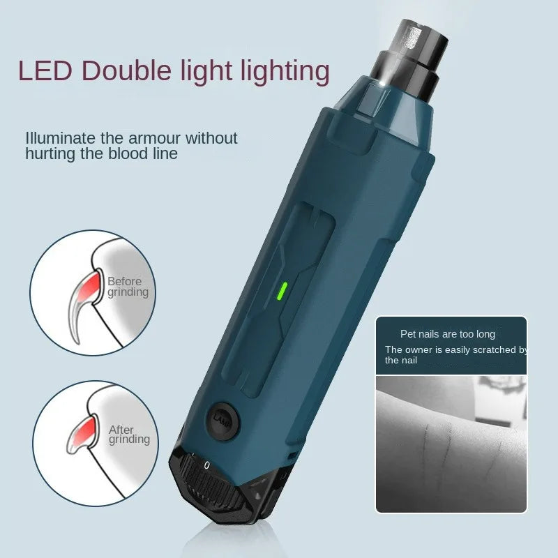 Elite Dual-Light Electric Pet Nail Grinder - High-Speed Precision Grooming Station shown with LED double lighting for safe grooming that protects the nail’s blood line.