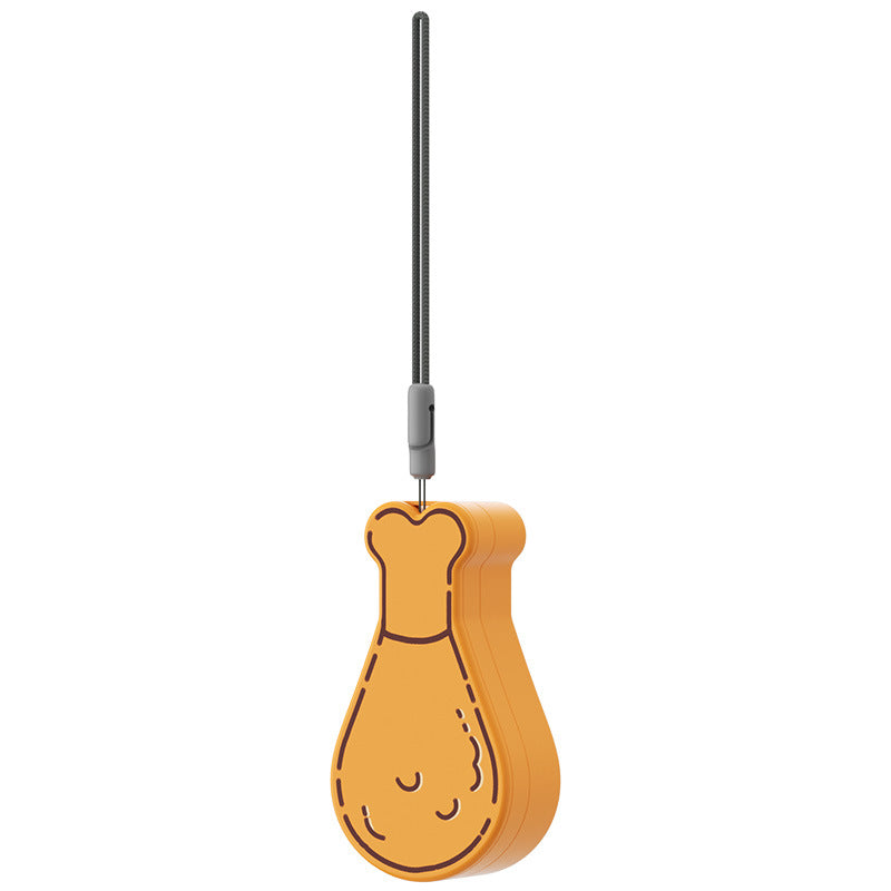 2-Layer Pet Travel Station – Dual-Chamber Portable Feeder shaped like a chicken drumstick in orange, hanging by a black cord for easy transport and convenience.