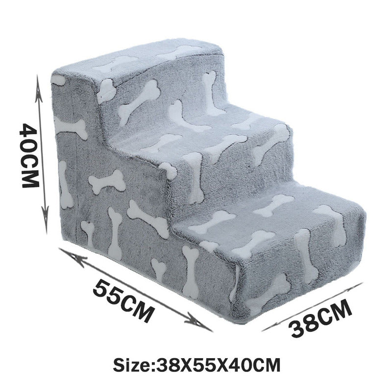 Tiered High-Density Foam Pet Stairs - Nonslip Pet Steps for High Beds & Sofas - Easy-Access Joint Support, gray with white bone pattern, measuring 38x55x40 cm