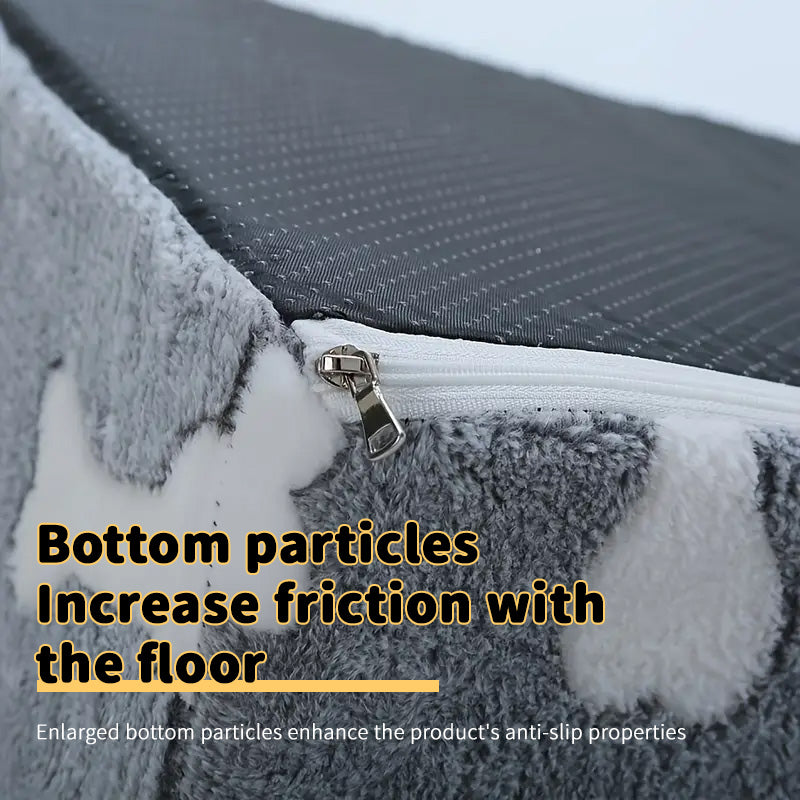 Close-up of the zipper and textured nonslip bottom surface on the Tiered High-Density Foam Pet Stairs - Nonslip Pet Steps for High Beds & Sofas - Easy-Access Joint Support, highlighting friction-enhancing particles.