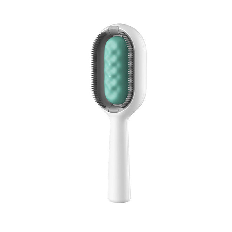 2-in-1 Water Tank Grooming Rake - Advanced Wet-Cleaning Deshedding Brush with ergonomic white handle and soft blue textured pad designed for effective pet grooming and deshedding.