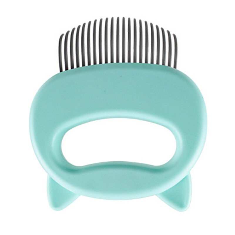 Feline Shell Massage Comb - Whisker-Friendly Soft-Needle Deshedding Tool with ergonomic turquoise handle designed for gentle grooming and effective fur removal.