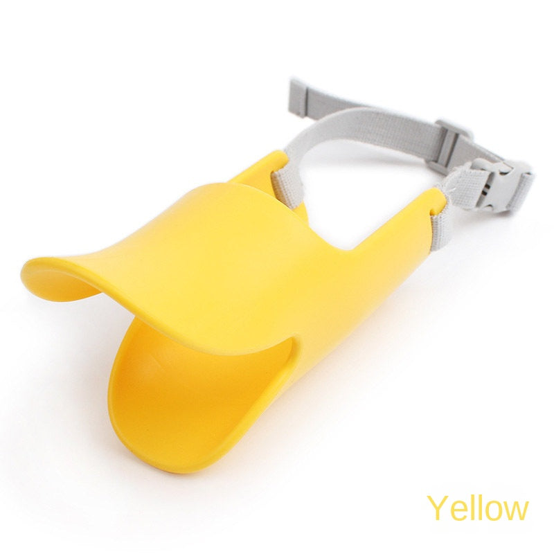 Soft Silicone Duckbill Muzzle - Humane Anti-Bark & Anti-Bite Training Mask in bright yellow with adjustable grey straps for comfortable, effective dog behavior control.