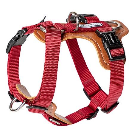 Professional Tactical No-Pull Harness - Heavy-Duty Outdoor Training Vest in red nylon with durable buckles and padded leather for comfortable, secure fit during active dog training.