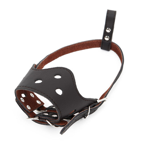 Professional Adjustable Basket Muzzle - Breathable Anti-Bite Security Shield made of durable black leather with ventilation holes and adjustable straps for secure, comfortable fit.