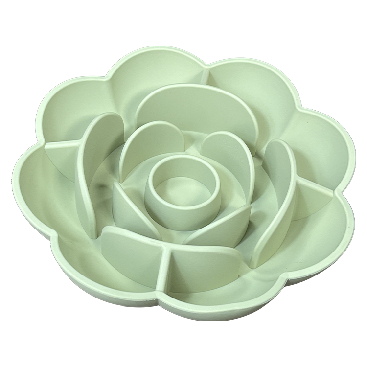 Silicone Flower Lick Bowl - Soothing Slow Feeder & Anxiety Relief Mat in pale green, designed to slow pet eating and provide calming anxiety relief through interactive feeding.