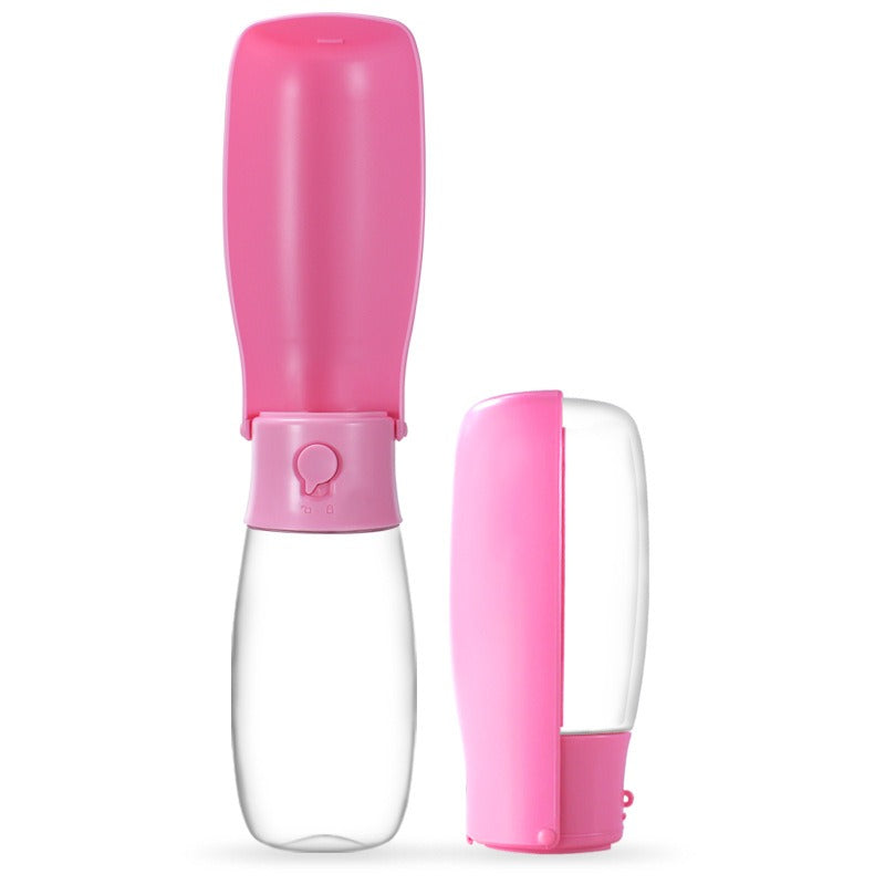 Large Capacity Folding Travel Cup - 550ml Portable Hydration Station in pink and clear, shown open and folded for easy travel and hydration on the go.