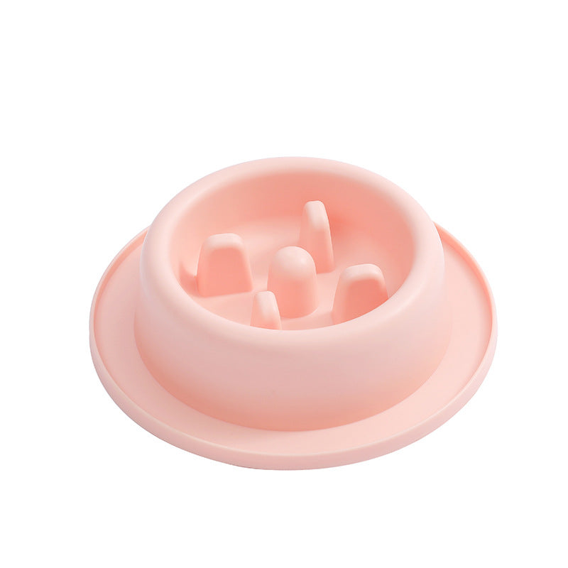 Minimalist Slow Feeder - Modern Anti-Vomit Bowl for Cats & Dogs in soft pink with raised obstacles to slow eating and promote healthier feeding habits.