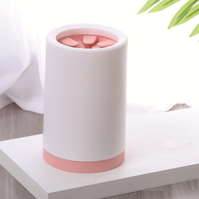 Portable Dog Foot Washer - Professional Muddy Paw Cleaning Cup in soft white and pink, designed for easy and gentle cleaning of dog paws at home or on the go.