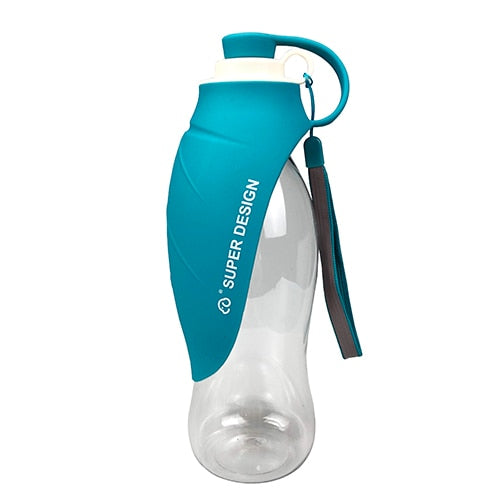 Clear bottle with a turquoise silicone leaf cover and wrist strap, designed as a Large Silicone Leaf Bottle - 580ml Portable Travel Bottle for convenient stylish hydration on the go.