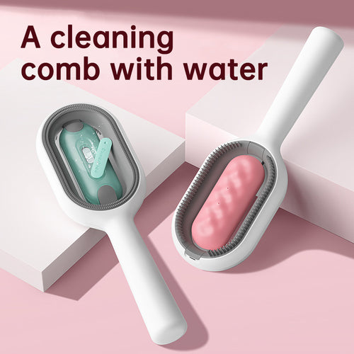 2-in-1 Water Tank Grooming Rake - Advanced Wet-Cleaning Deshedding Brush shown with removable water tank and ergonomic handle for efficient pet grooming and easy cleaning.