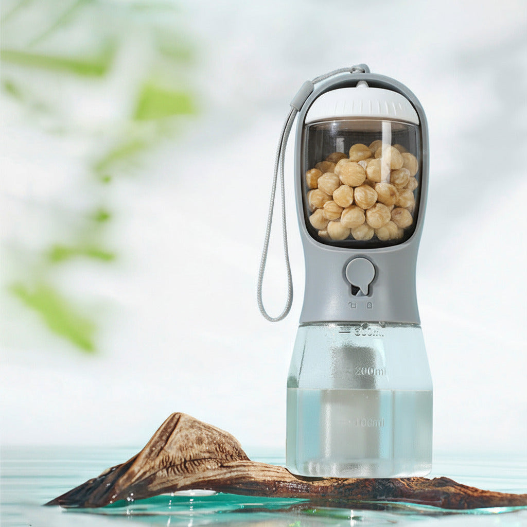3-in-1 Pet Travel Station – Integrated Water, Food & Waste Management bottle designed for easy hydration and feeding on the go with a sleek, portable design.