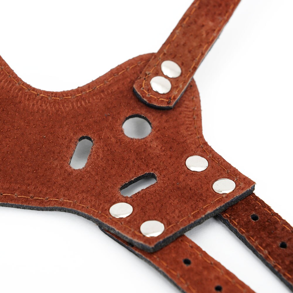Professional Adjustable Basket Muzzle - Breathable Anti-Bite Security Shield made of durable brown leather with metal rivets and adjustable straps for secure fit and comfort