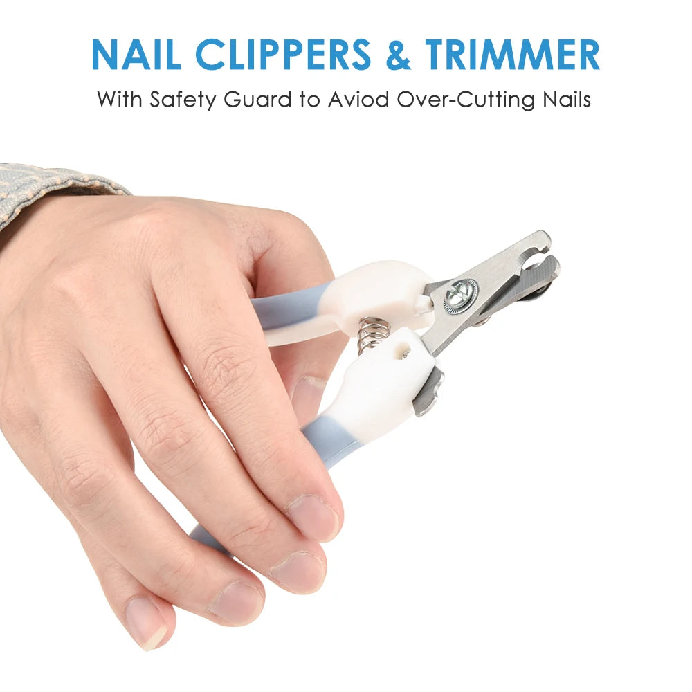 Professional Electric Pet Nail Grinder - Quiet USB Rechargeable Painless Trimmer shown being held, highlighting safe nail clipper and trimmer with safety guard to avoid over-cutting nails.