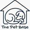 Outline of a sleeping dog curled inside a house shape with the text The Pet Base below in a casual font