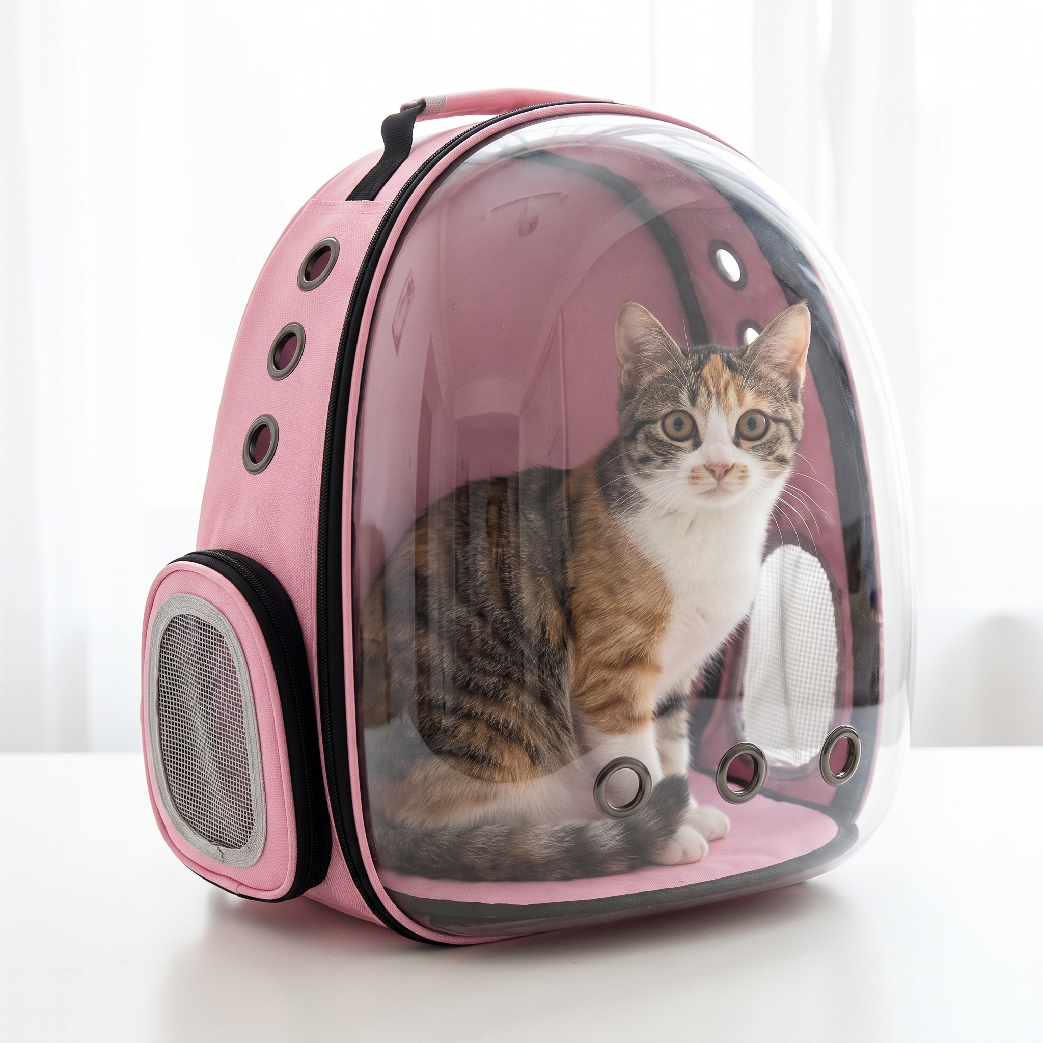 Panoramic Expandable Space Capsule - Premium Pet Travel Backpack with cat inside transparent shell ventilation ports and padded shoulder straps